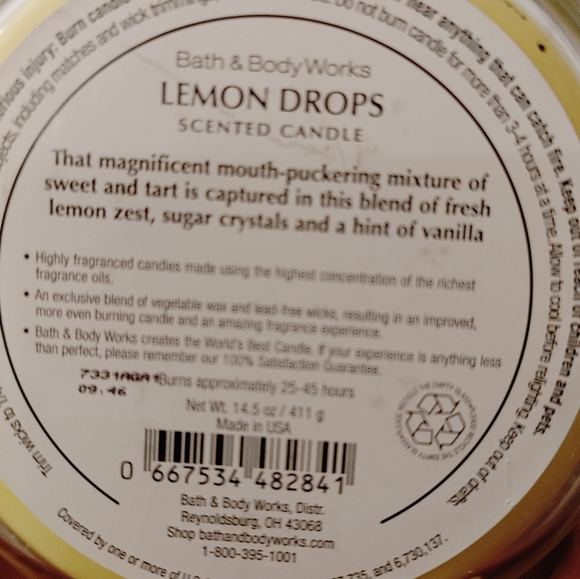 RARE HTF BATH & BODY WORKS LEMON DROPS CANDLE - Picture 3 of 4